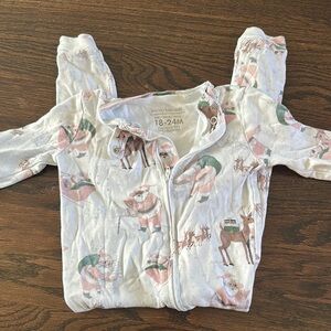 Pottery Barn Kids Festive Santa Pajamas - White and Pink